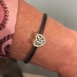 Black genuine leather charm bracelet