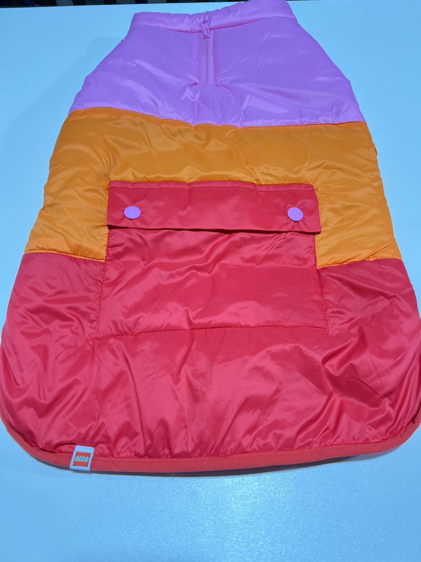 Dog Puffer Vest - Pink, Orange & Red - Lego Collection Winter Dog Accessories Size L