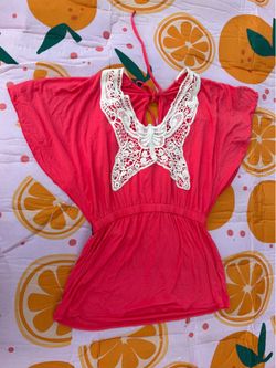 BEBE Brand New With Tags Pink Crochet Butterfly Tunic / Cover-Up Top