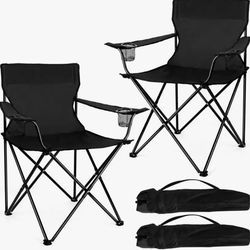 Set of 4, Portable Foldable Large Heavy Duty Camping Chairs W/2-Cup Holders & Carring Bags, Best for Beaches, Camping, Fishing, Outdoor Activities