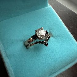 Rose gold, diamond, & black diamond engagement & wedding band set