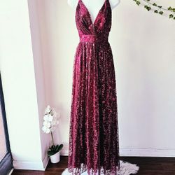 Stunning Burgundy glittery A line dress/ SIZE SMALL / prom / formal dress/ Christmas 
