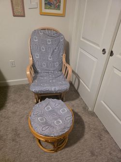 Vintage Wooden Glider Rocker with Matching Ottoman