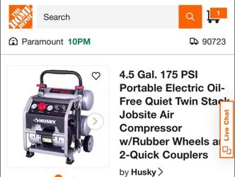 Husky 4.5 Gal. 175 PSI Portable Electric Oil-Free Quiet Twin Stack Jobsite Air Compressor w/Rubber Wheels and 2-Quick Couplers new