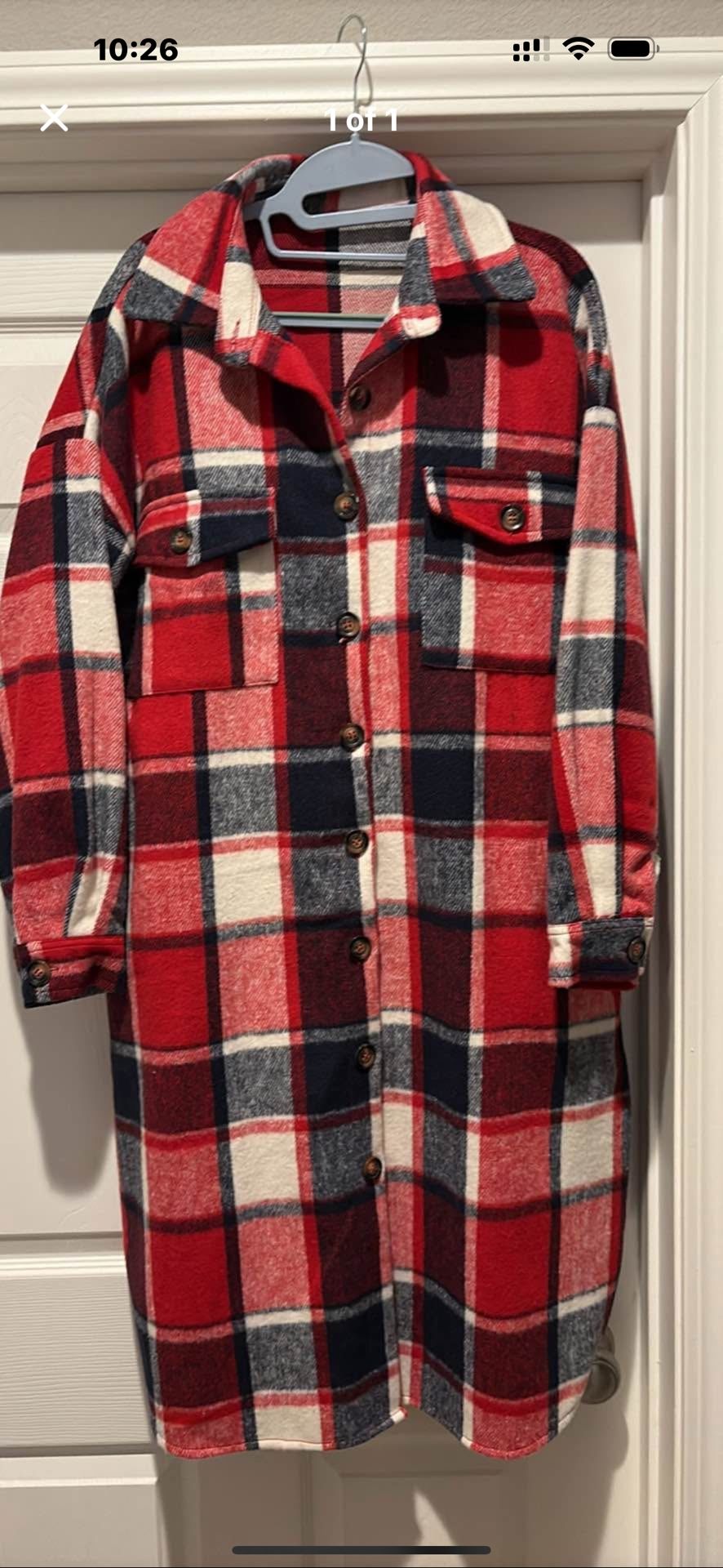 Women’s Long Plaid Jacket Size M