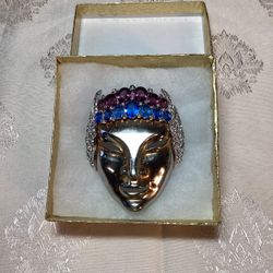 Stunning Vintage 1940s Signed Joseph Mazer Large  Tribal Mask Brooch