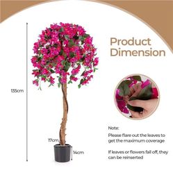 Goplus 53’’ Bougainvillea Artificial Tree, Faux Silk Flower Tree in Pot w/ 576 Flowers, 288 Leaves