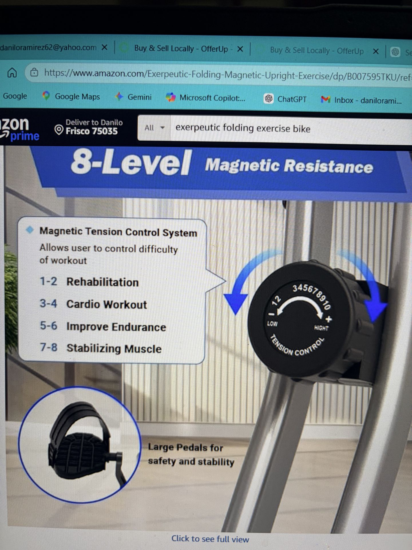 Exerpeutic Foldable Exercise Bike -$25.00