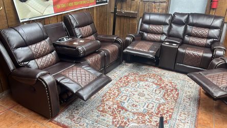 Two Tone Brown reclining 3PCS Sofa Set Brand New In Box 