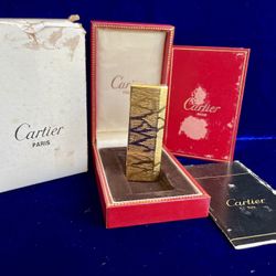 Rare Gold Pentagon Tiger Cartier Lighter New Open Box Works 1 Year Warranty 