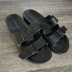 Madden Girl Women’s Double Strap Black Teddy Slide Sandals Size 10