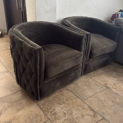 2 Beautiful Suede Swivel Charcoal Chairs!