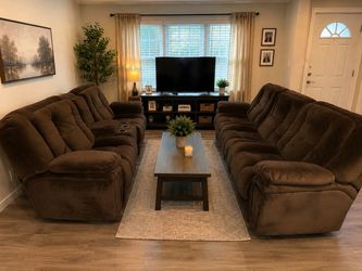 Brown Microfiber Reclining Sofa and Loveseat Set