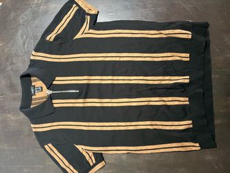 Forever 21 ￼Black and Gold Striped Quarter-Zip Knit Shirt