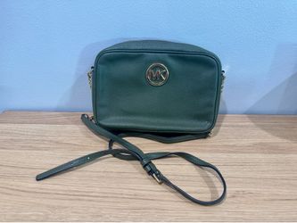 MK Pebbled Crossbody - Dark Green/Gold