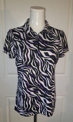 Weekends By Chico Zebra Print Short Sleeve Polo Blouse/Top (Size 0)
