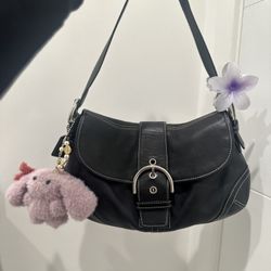 Coach Black Leather Buckle Flap Shoulder Bag Y2K Baguette Contrast Stitch