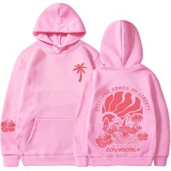 Oversized Cute Preppy Sweatshirt,Printing Hibiscus Hoodies For Teen Girls,Pink Drawstring Pullover,Pink1,L ( please follow my page all brand new )