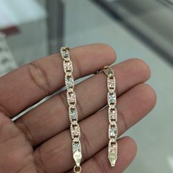 10kt Real Solid Gold Tricolor Valentino Bracelet 4.8mm 7 inch 