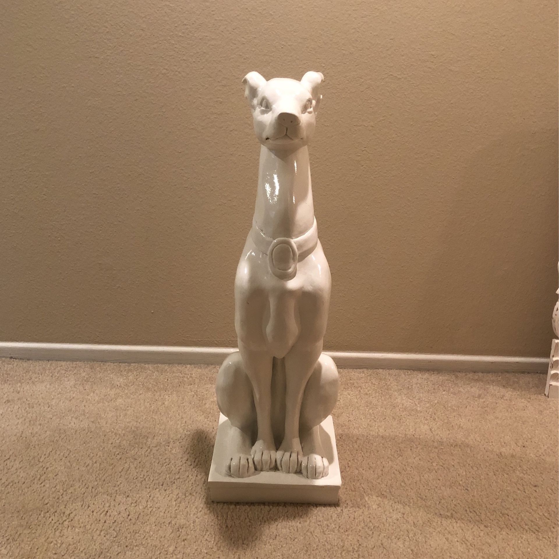 White Wooden Dog Sculpture