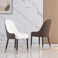 Set of 2 Dining Chairs,Ergonomic Black Mid-Century Modern PU Leather Upholstered Chair with Solid Wood Legs for Kitchen, Dining, Bedroom, Living Room