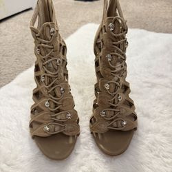 Sam Edelman Yeager Open-Toe Block Heeled Sandals Nude Caged Block Heeled Pumps 7