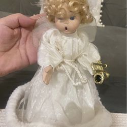 Vintage Angel Porcelain Doll 11” with blonde hair .