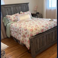 A solid wood bed frame