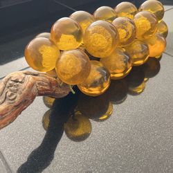14.5” MCM Amber Vintage Lucite Grapes With Natural Stem