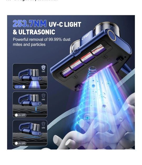 Mattress Vacuum Cleaner, Bed Vacuum Cleaner with 16Kpa Suction 253.7nm UV-C Light, Ultrasonic & High Heating, 500W Powerful Double-Cup Handheld Vacuum