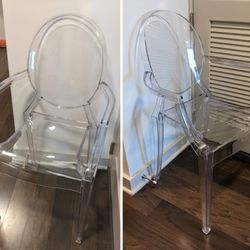 Pair of Clear Ghost  Acrylic Dining Arm Chairs