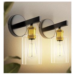 Diisunbihuo Set of Two Wall Sconces for Bedroom, Modern Wall Mount Light Fixtures with Clear Glass Shade Lighting Lanterns, Farmhouse Wall Lights
