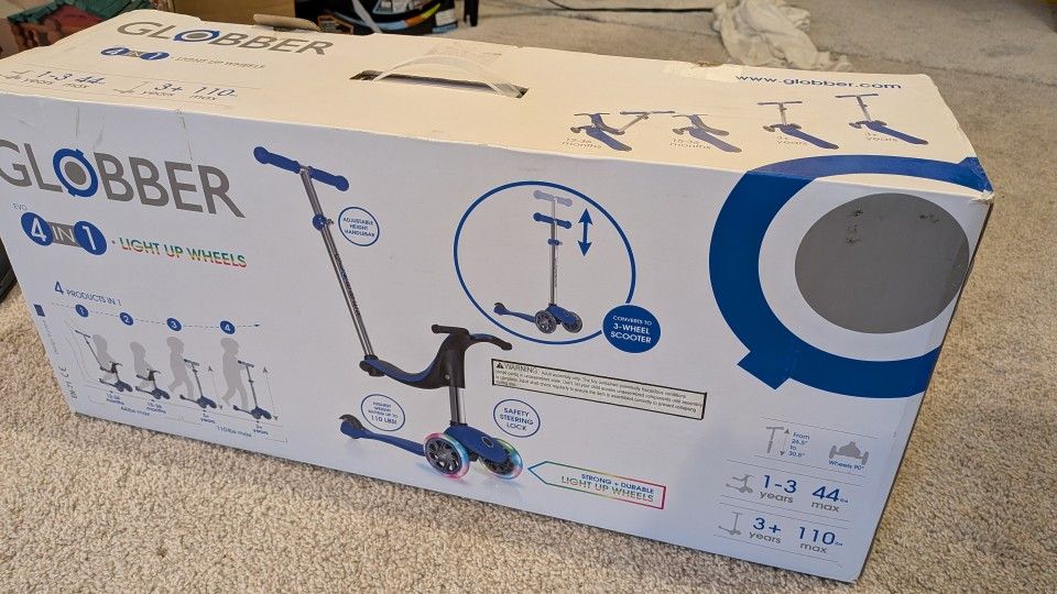 Globber 4-in-1 Scooter (Blue) – Complete Set, Great Condition