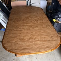 Wood Dining Table W/ Extenders And Chairs