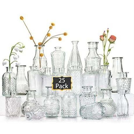 Glass Bud Vases Set of 25,Small Clear Vases for Flowers, Vintage Vases