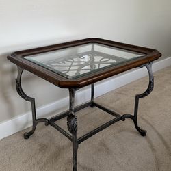 Glass Top Coffee Table Wood & Metal French Style