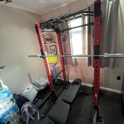 Ethos Power Squat Rack + REP Fitness Bench + Weights