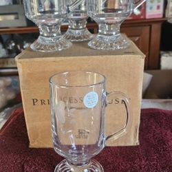 Princess House Heritage Crystal Hot Beverage Mugs Set of 4 #504 10 oz 5-1/2"