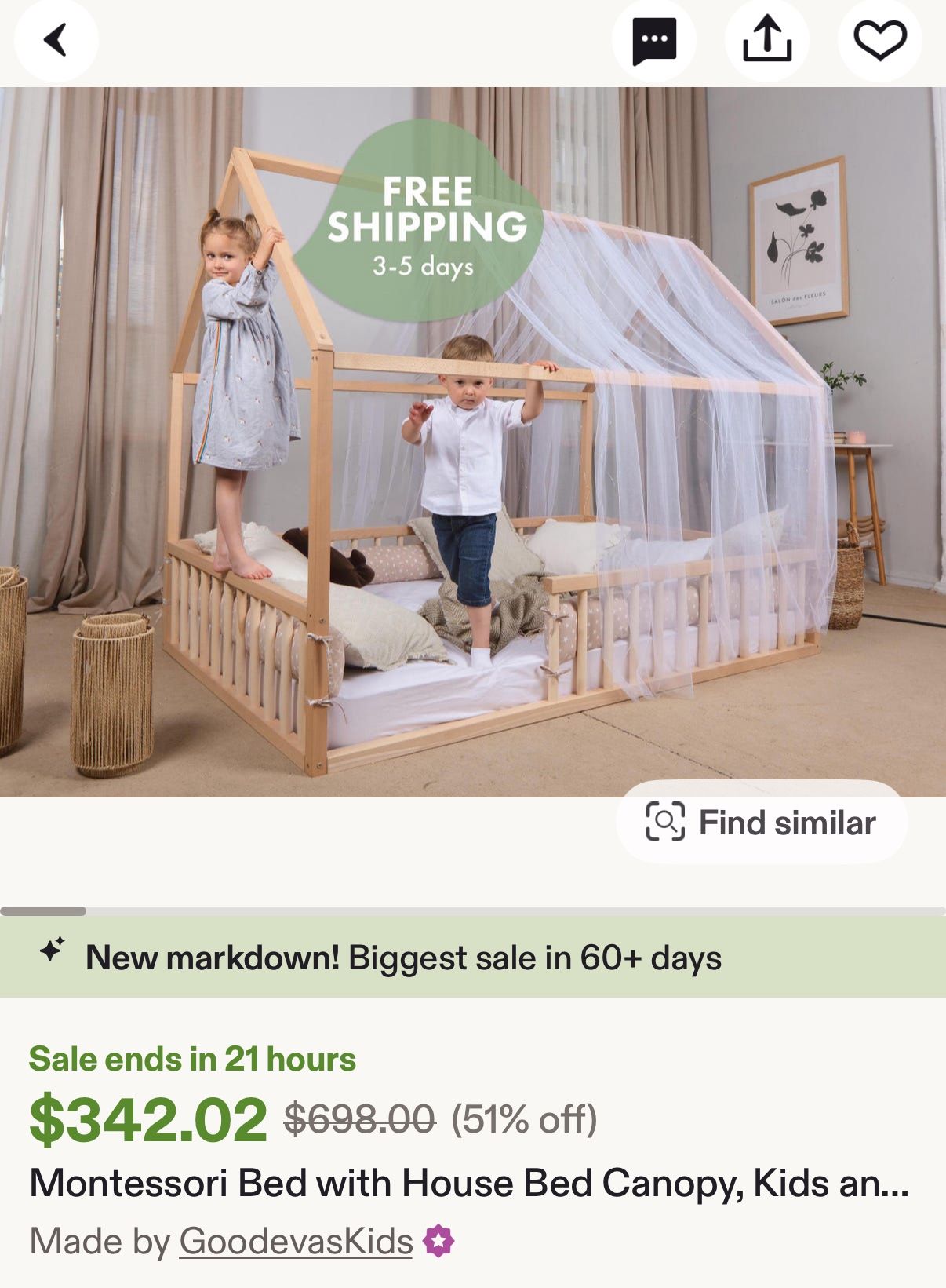 Montessori House Bed With Canopy