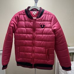 Girls Kids 10/12 Large L TRUE RELIGION Hot Pink Puffer Bomber Bubble  Winter Jacket NWT