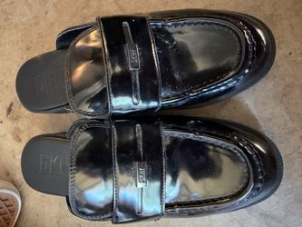 DKNY Black Patent Leather Slide Loafers