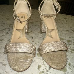 Gianna Bini Gold Rhinestone Ankle Strap  Dress Shoes