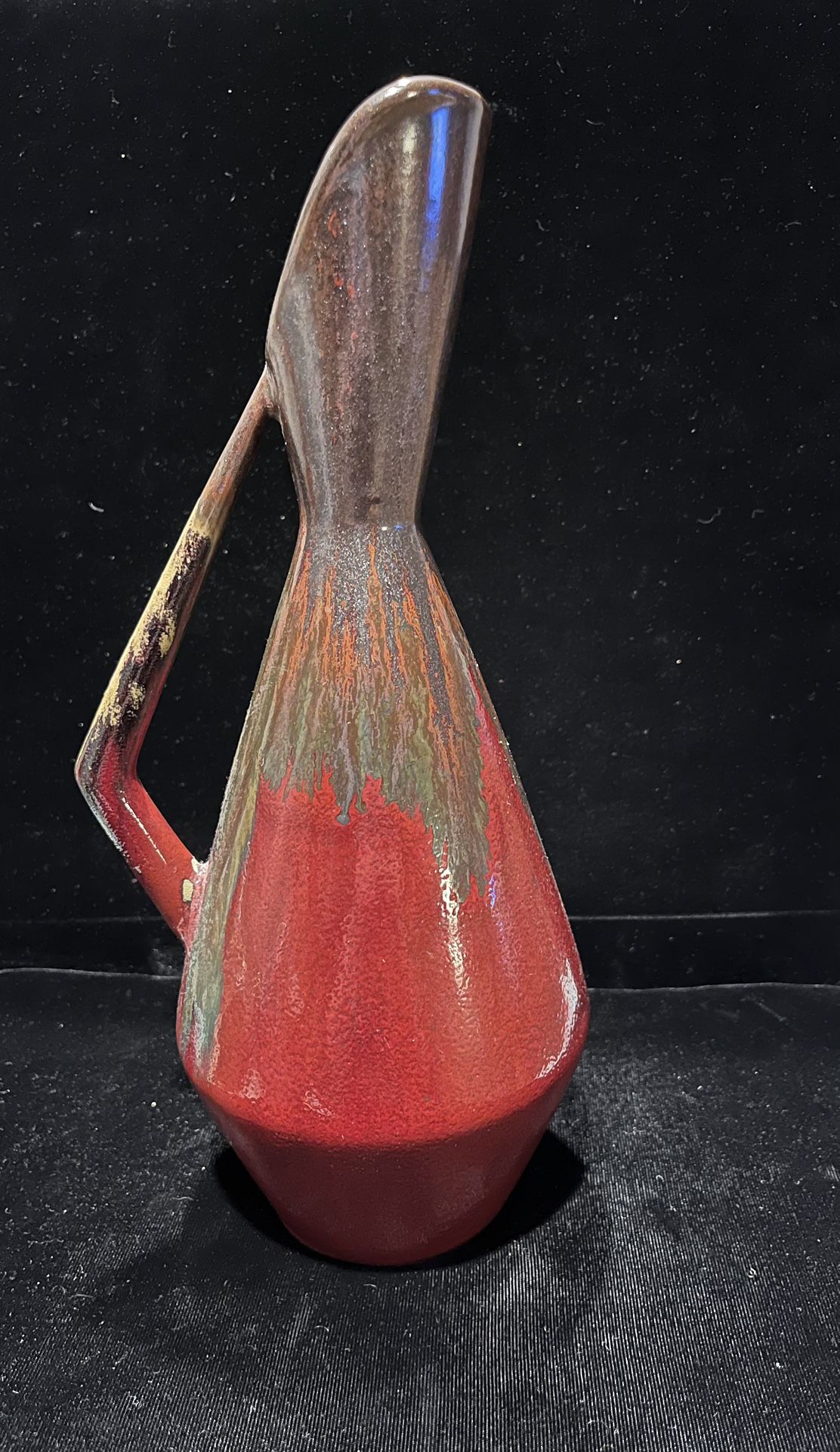 Mid Century Ceramic Vase/ Art Drip Glass