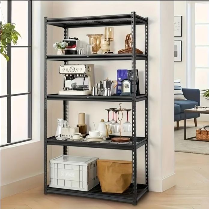 Heavy Duty Steel 5 level Mesh Utility shelf 72x16x36 inch dimensions black new in box