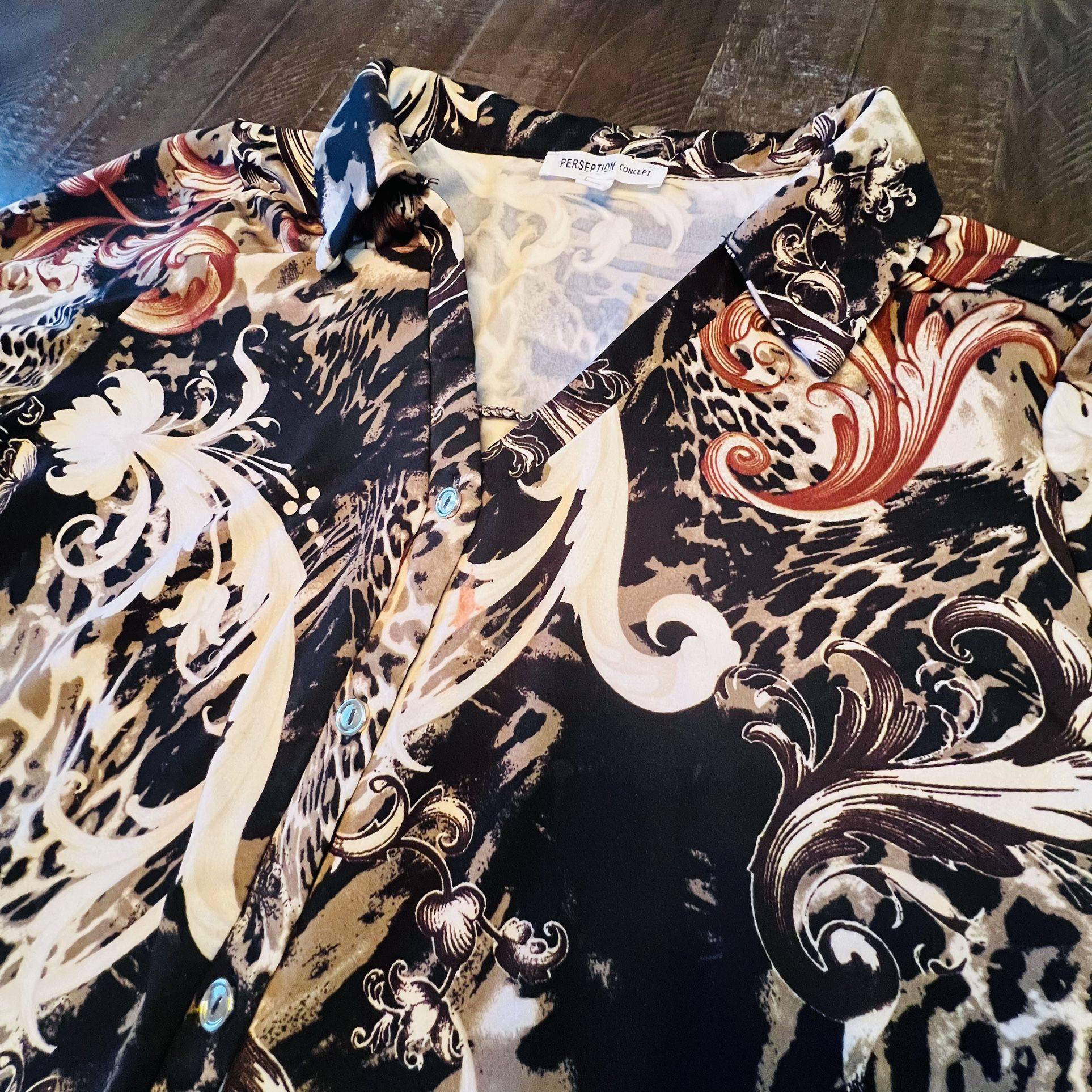 Perseption Concept Blouse Top, Animal Print, XL Casual Button Up Shirt