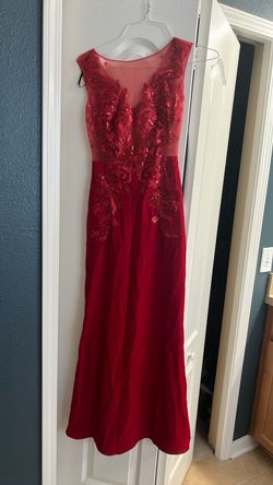 Red Formal Gown with Lace Bodice and cape