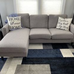 Gray Beckie Mid Century Modern 82” Sectional Sofa with Reversible Chaise by Dorel Living