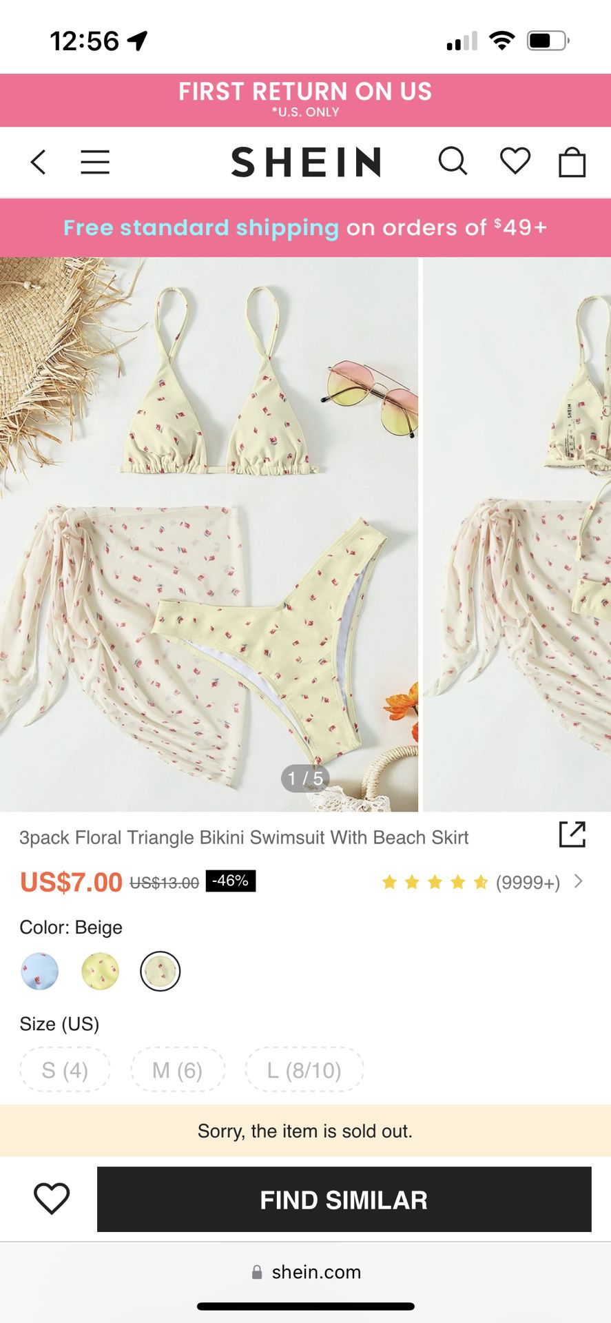 SHEIN Floral Triangle Bikini Swimsuit With Beach Skirt