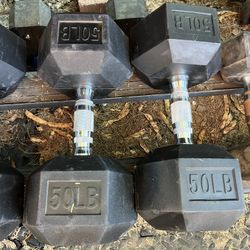 50lb Hex Rubber Dumbbell Set Weights 