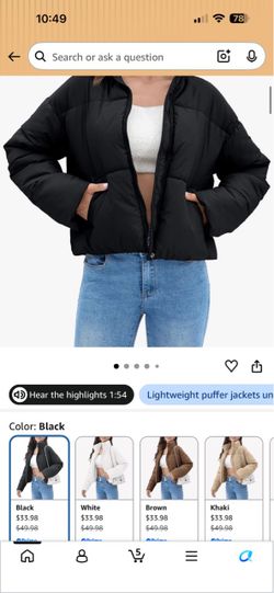 Black Cropped Puffer Jacket size SMALL